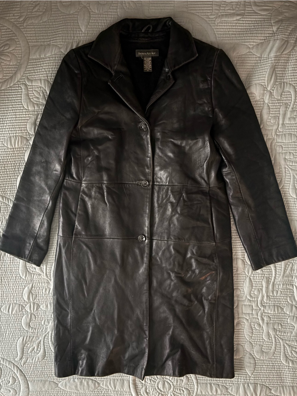 Banana republic, black, genuine, leather, trenchcoat M